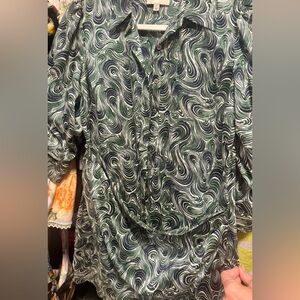 Cinq a Sept Green and White Swirl Shirt